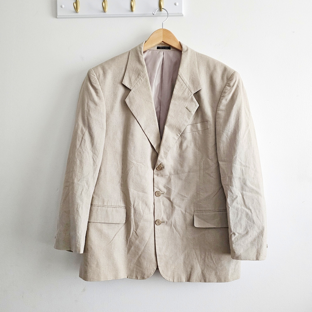 Vintage Members Only Sand Beige 55% Linen 45% Cotton Blazer Sport Coat 44r